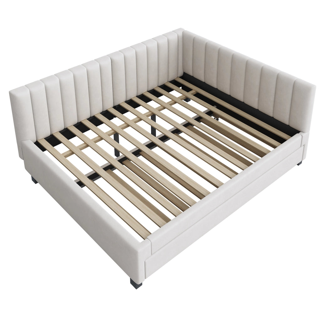 Letto imbottito 140x200 con letto estraibile in velluto beige