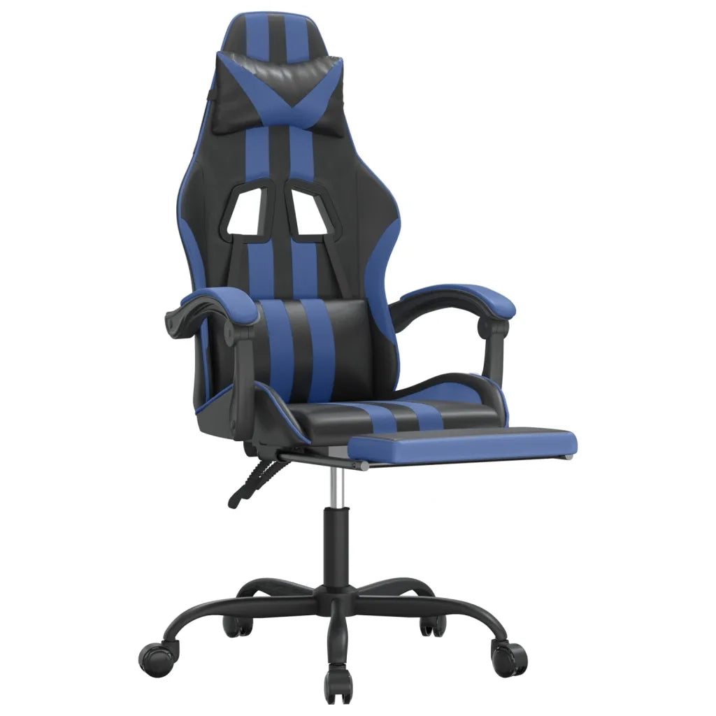 vidaXL Sedia da Gaming con Poggiapiedi Nero e Blu in Similpelle