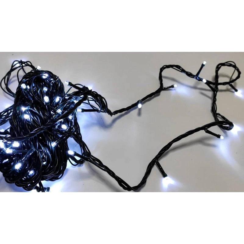 Luci Per Natale Catena 100 Led 9M Colore Bianco Freddo IP44 Lucciole Per Decorazioni Natalizie Con Filo Verde