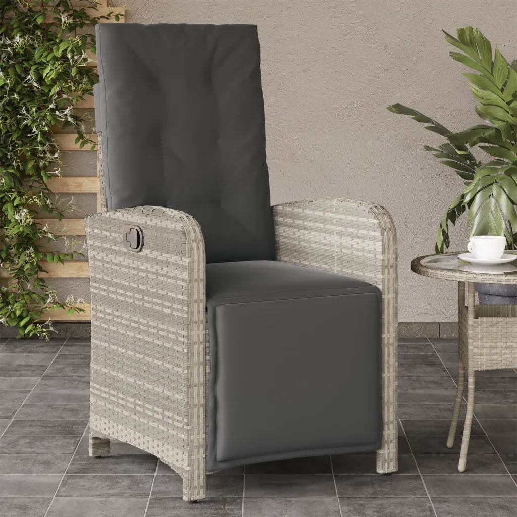 Sedia Reclinabile Giardino | Sedie da Esterno Poggiapiedi Grigio Chiaro Polyrattan