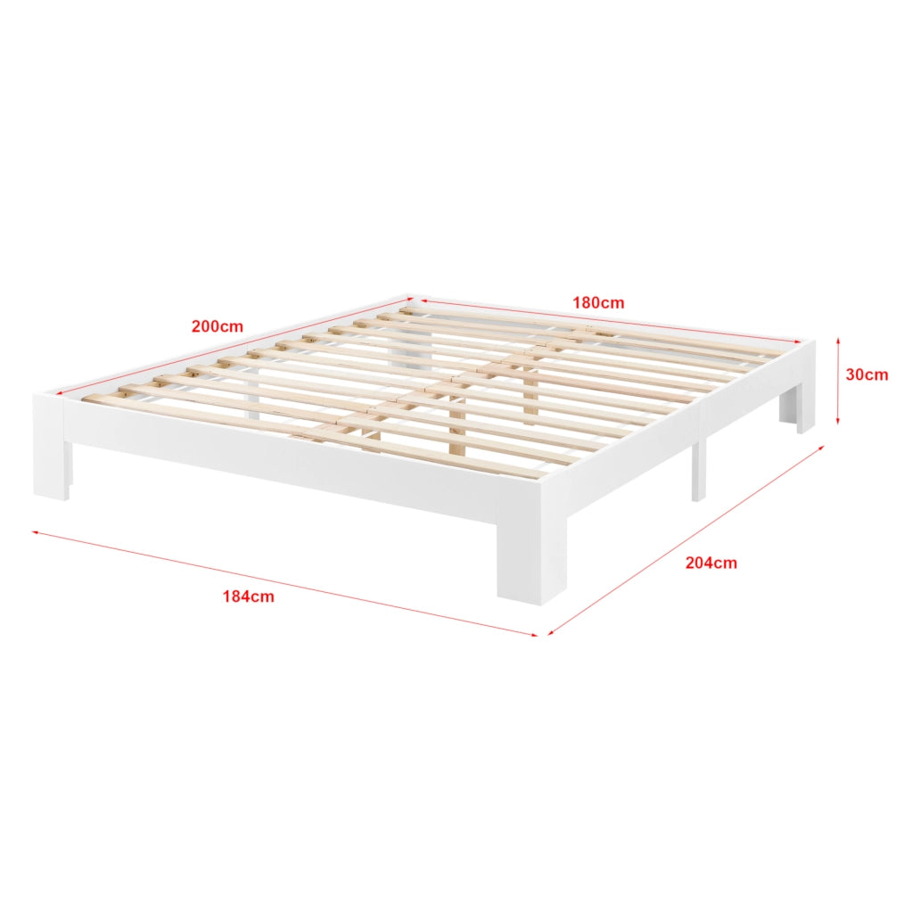 Letto in Legno di Pino con Materasso a Schiuma Fredda 180 x 200 cm Letto Matrimoniale King Size in Design Minimal - Bianco