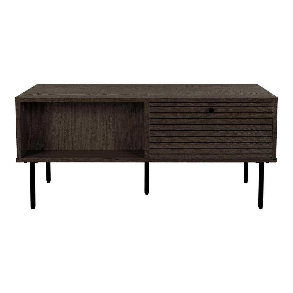 Tavolino da Caffè Kyoto Rovere Fumé con 2 Cassetti e Gambe Nere — 100×50×45 cm