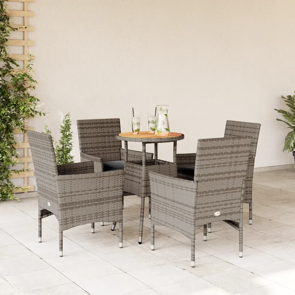 Set Pranzo Giardino 5 pz | Set Salotto da Giardino con Cuscini Grigio Polyrattan Acacia