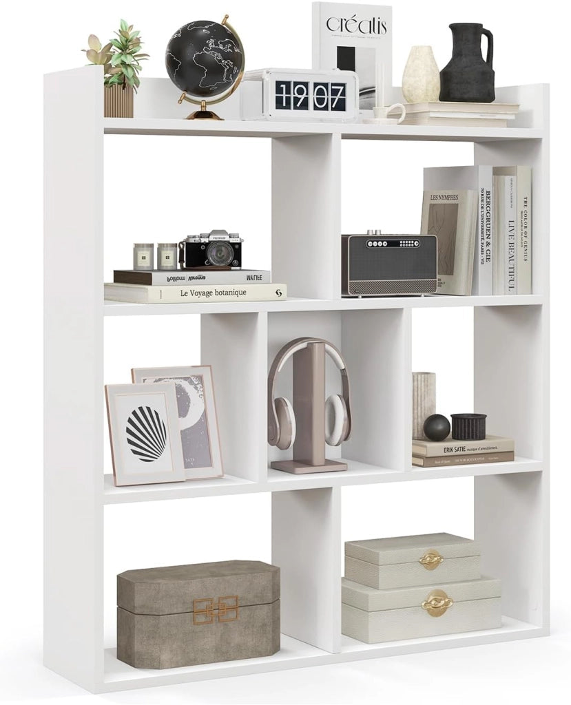Libreria, scaffale con 7 cubi, divisorio con protezioni antiribaltamento, mensola cubo per camera da letto, ufficio, soggiorno, 80 x 20 x 90 cm (bianco)