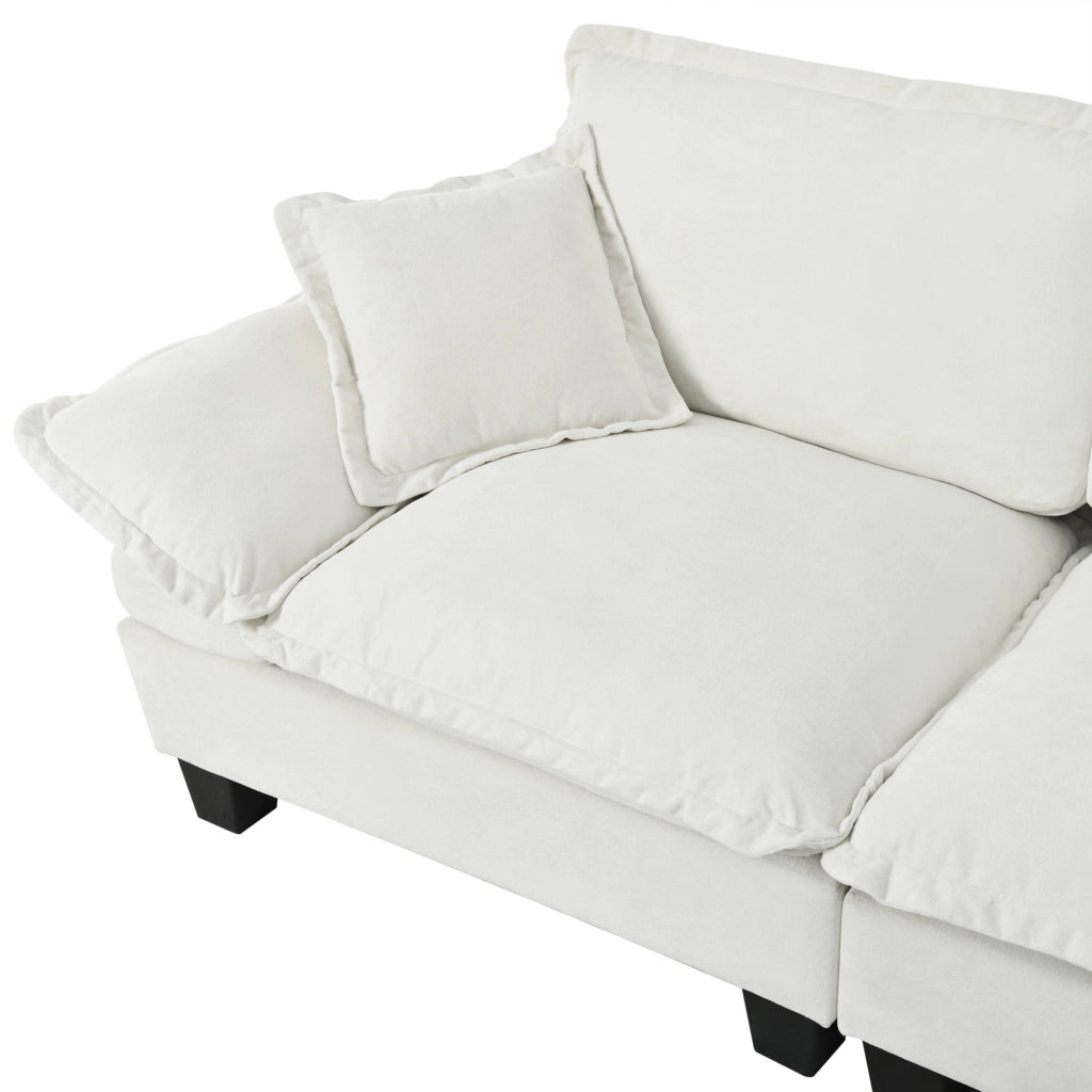 Divano angolare modulare in chenille con braccioli ampi e ottomana mobile per soggiorno e appartamento beige, 194 × 151 × 90 cm