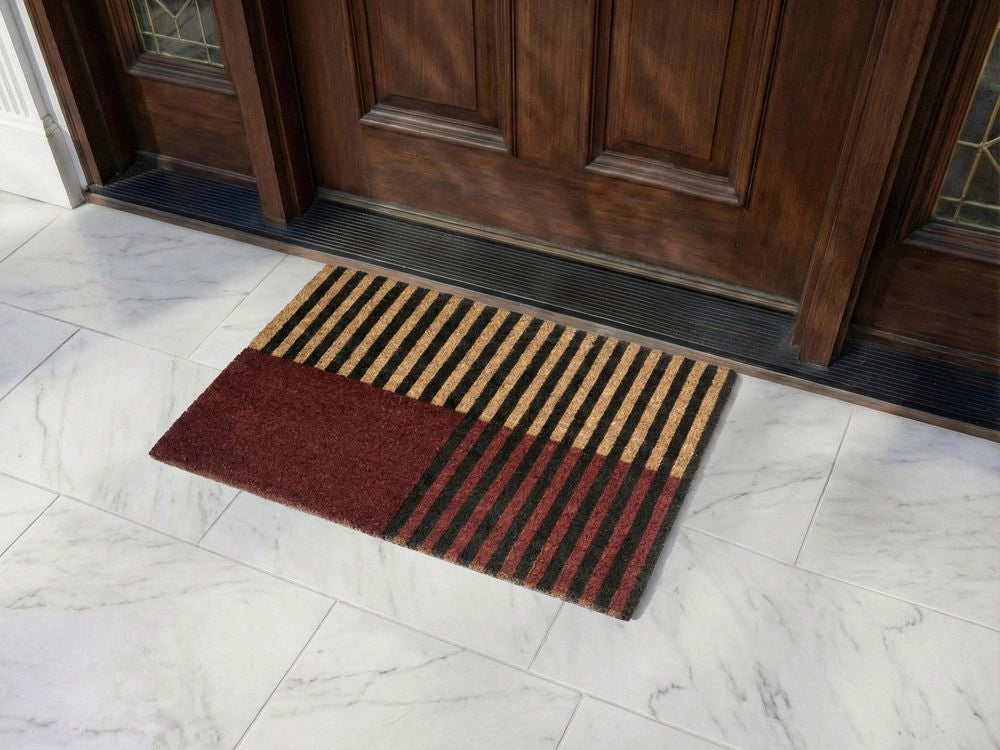 Zerbino marrone e beige in fibra di cocco con fondo in gomma 40 x 60 cm Antiscivolo Decorativo Motivo a strisce Zerbino di benvenuto