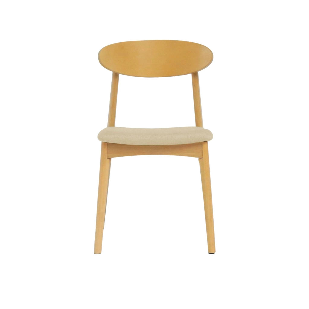 Set 2 sedie vintage in legno di hevea naturale e tessuto, beige