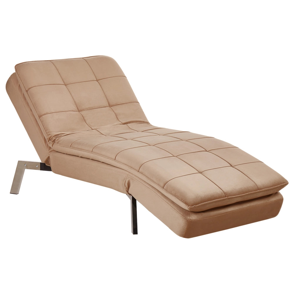 Chaise Longue Velluto marrone chiaro e Poggiapiedi Regolabili Moderna Glamour