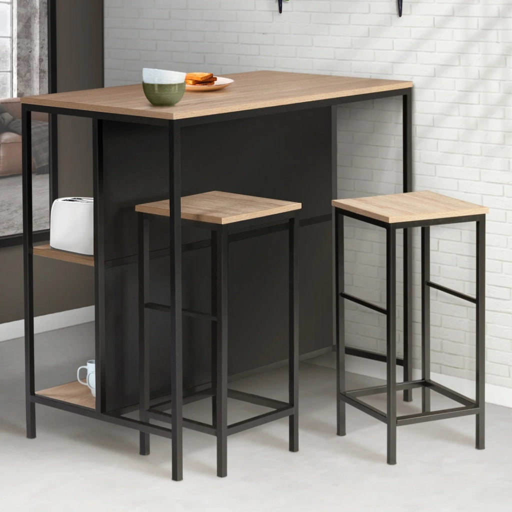 IDMarket - Set di tavolo da bar e 2 sgabelli di design industriale a isola DETROIT