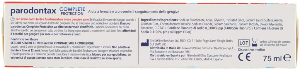 PARODONTAX DENTIFRICIO COMPLETE PROTECTION CON FLUORO 8 AZIONI SUI DENTI 75ML