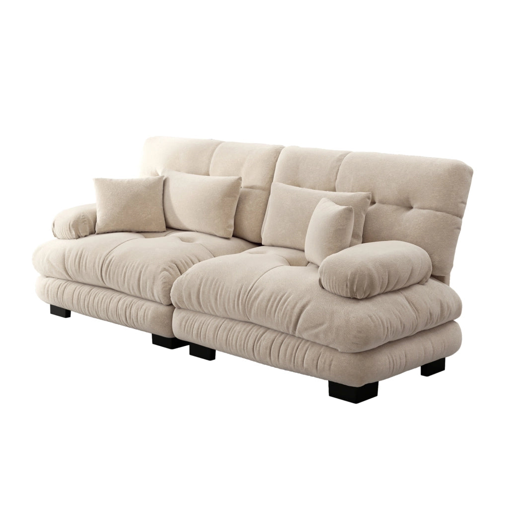 Divano modulare 220x77x81 cm in ciniglia color caffè chiaro con cuscini lombari e decorativi