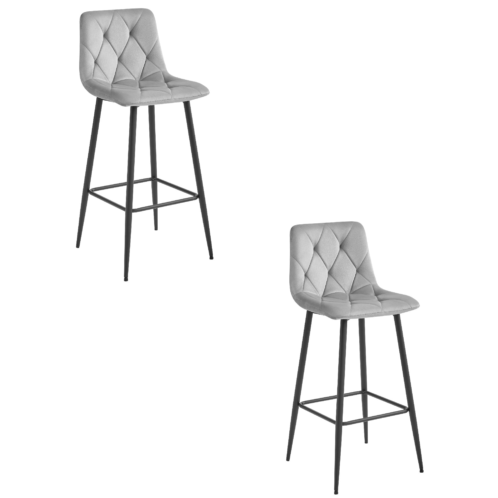 Set di 2 sgabelli da bar Valora KODA in velluto grigio argento con gambe in acciaio nero
