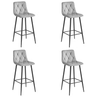 Set di 4 sgabelli da bar Valora KODA in velluto grigio argento con gambe in acciaio nero