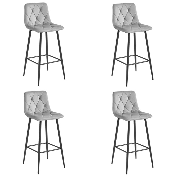 Set di 4 sgabelli da bar Valora KODA in velluto grigio argento con gambe in acciaio nero