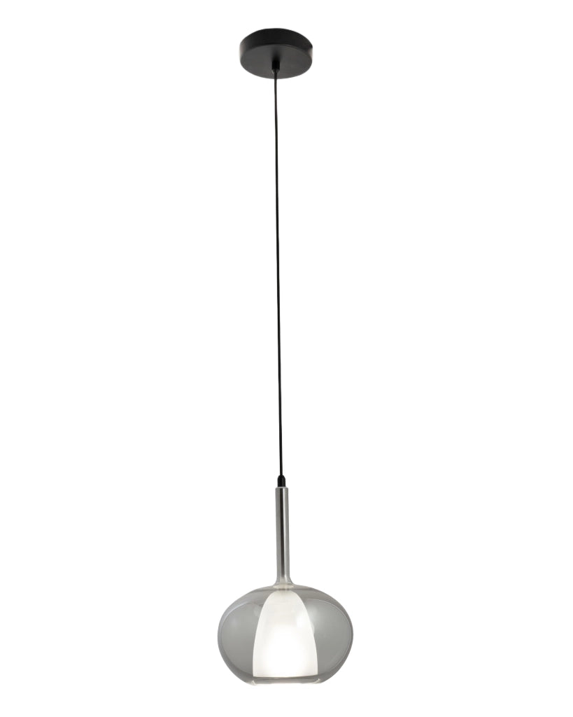 Lampada a Sospensione Edolo Ø22cm in Vetro Borosilicato Fumé e Metallo, Attacco E27 40W, Classe 1, Design Moderno - Linea Edolo