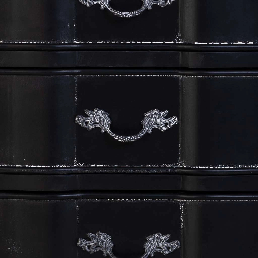 Comò in legno laccato nero invecchiato con 5 cassetti 50x40x98h cm