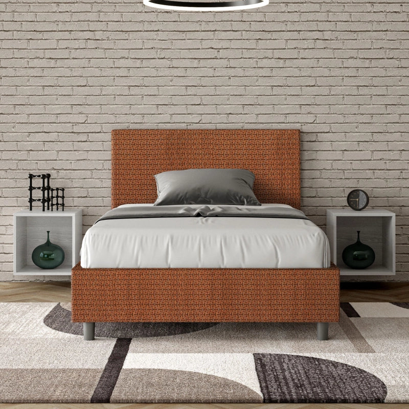 Letto imbottito 1 piazza e mezza 120x190 cm tessuto Labirinto Adele - Con rete,Arancione