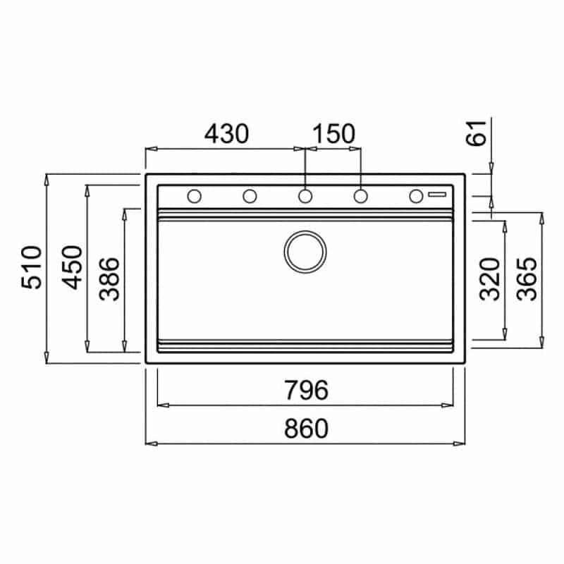 Lavello Elleci Incasso 1 vasca 86x51 Best 360 Bundle Keratek Plus Nero Black Assoluto LKB36086K2