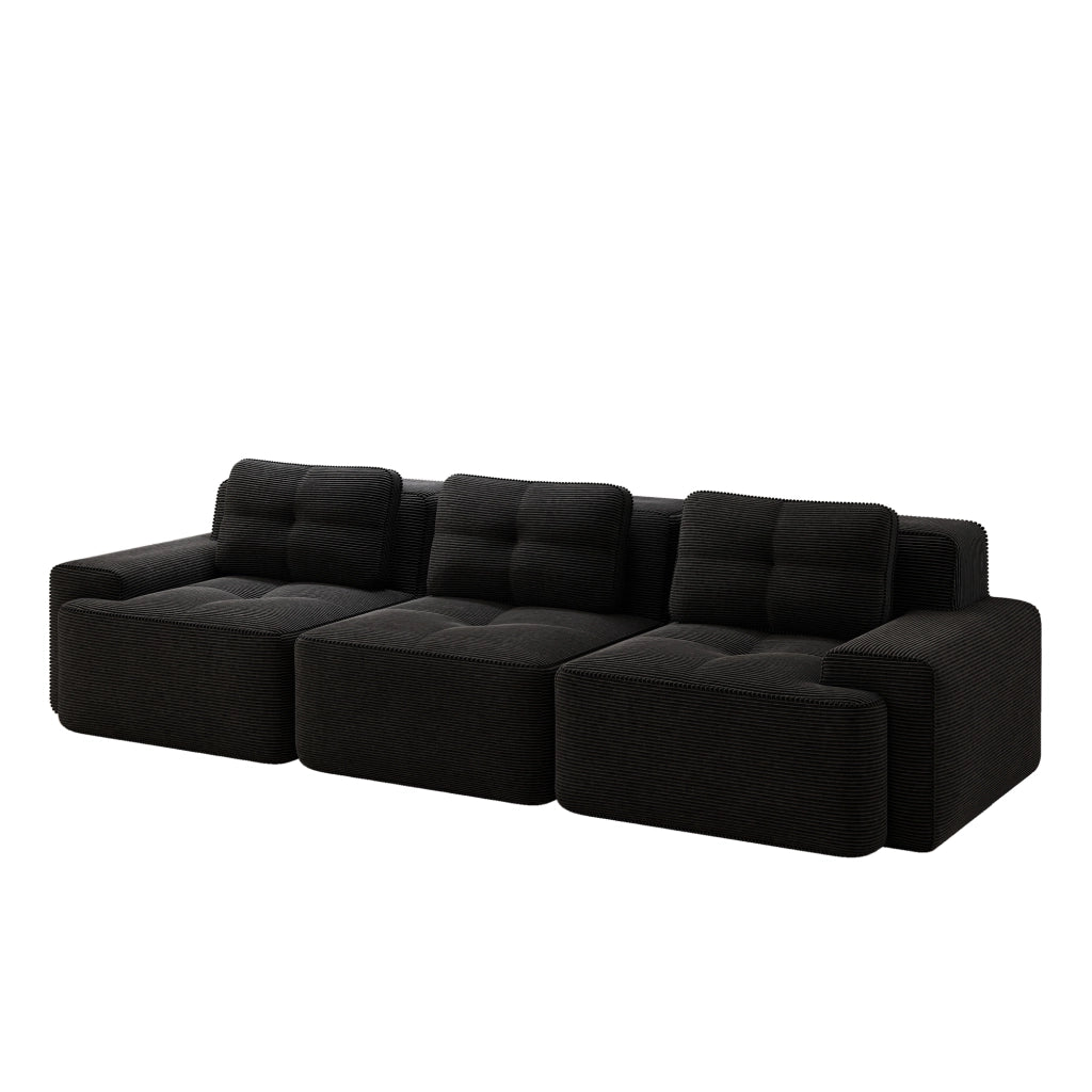 Divano Modulare Angolare 3 Posti ¨C MINIMAL ¨C Velluto a Coste, Nero, Tiefsitz
