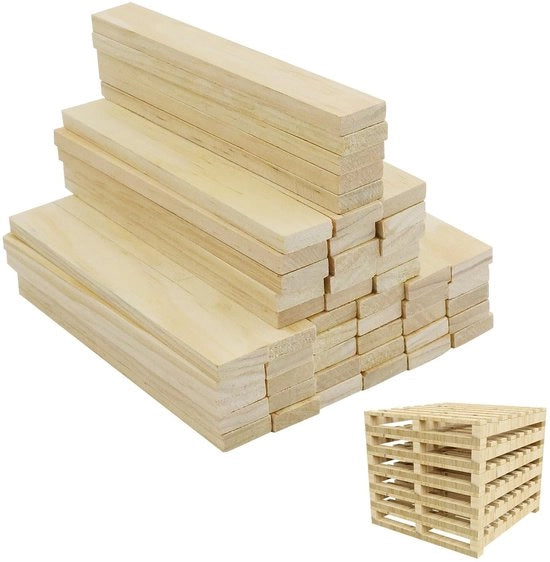 Blocco di costruzione in legno da 55 pezzi - Stuzzichini in legno - Stuzzichini in legno - Progetti di fai da te - Stimulatione della creatività - Legno di abete di alta qualità