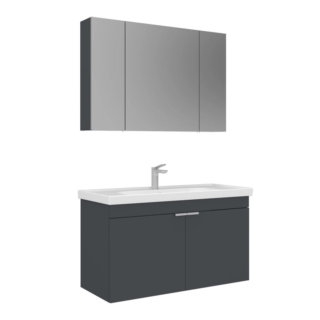 Set mobile lavabo con specchio (2 pezzi) "Desna 100" - 100 x 45 x 58 cm - Antracite opaco