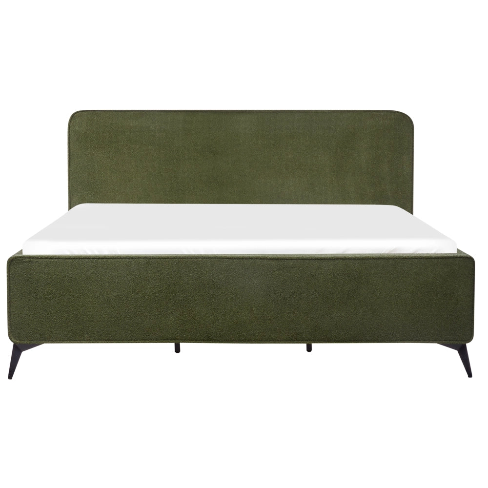 Letto matrimoniale imbottito in bouclé verde gambe in metallo nero 180x200 cm testiera stile classico minimalista