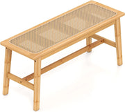 Panca d'Ingresso in Bambù, Sgabello da Pavimento con Seduta Traspirante in Rattan, Stile Rustico, 100x35x45 cm, Portata Fino a 300 kg, per Ingresso, Sala da Pranzo e Camera da Letto