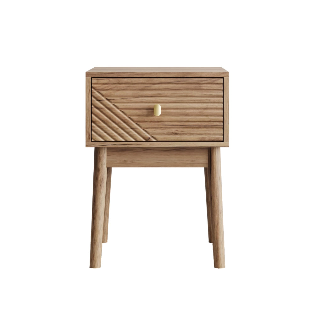 Comodino moderno color rovere con 2 cassetti, maniglie in metallo, 40 x 40 x 55 cm