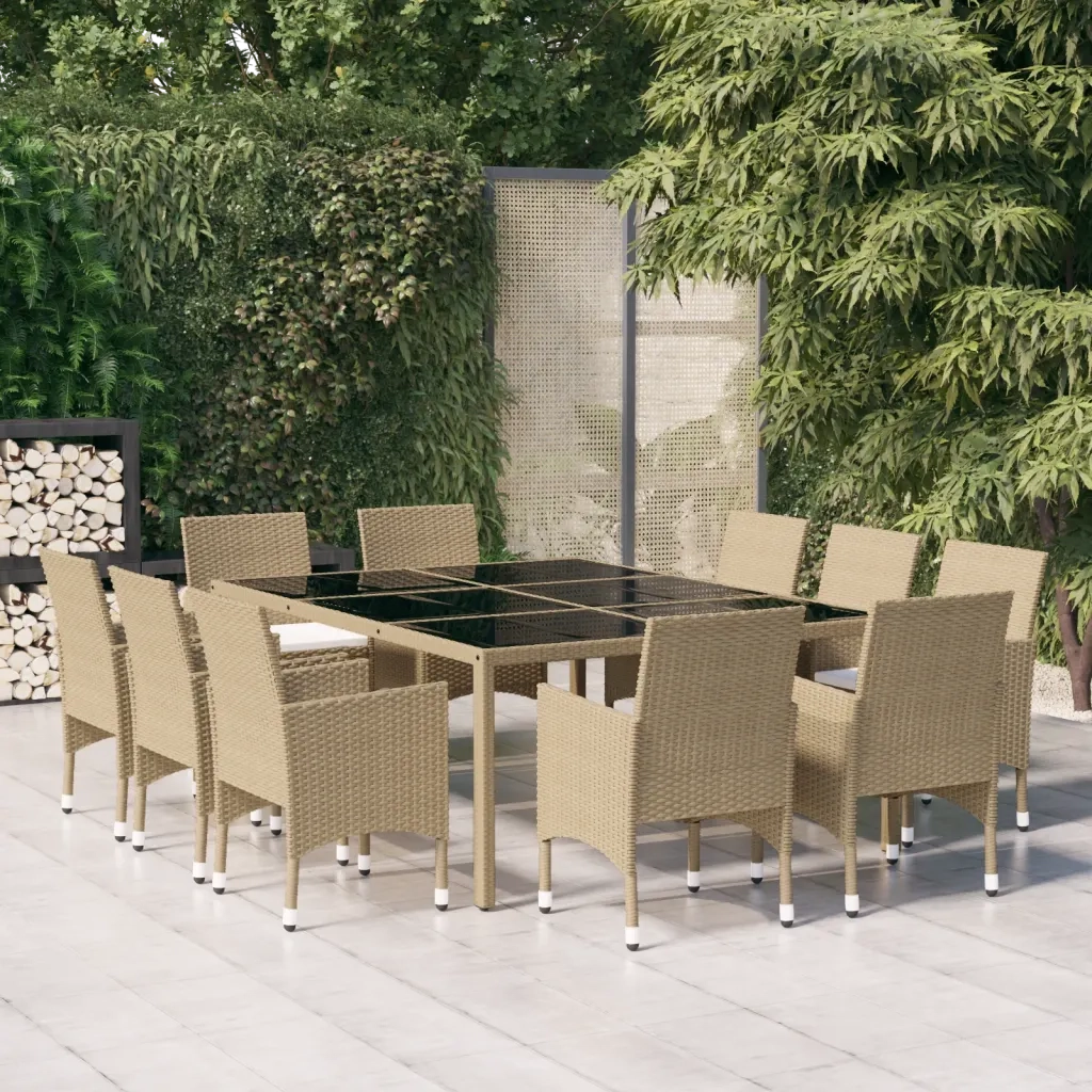 Set da Pranzo per Giardino 11 pz in Polyrattan Beige cod mxl 37948