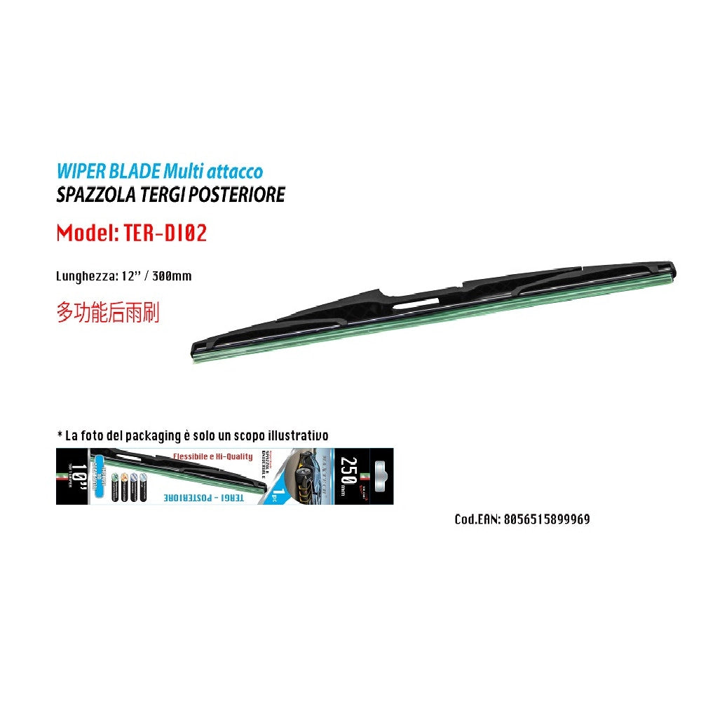 Trade Shop - Tergi Posteriore Spazzola Universale 12" / 300mm Multi Attacco Ricambio Per Auto -