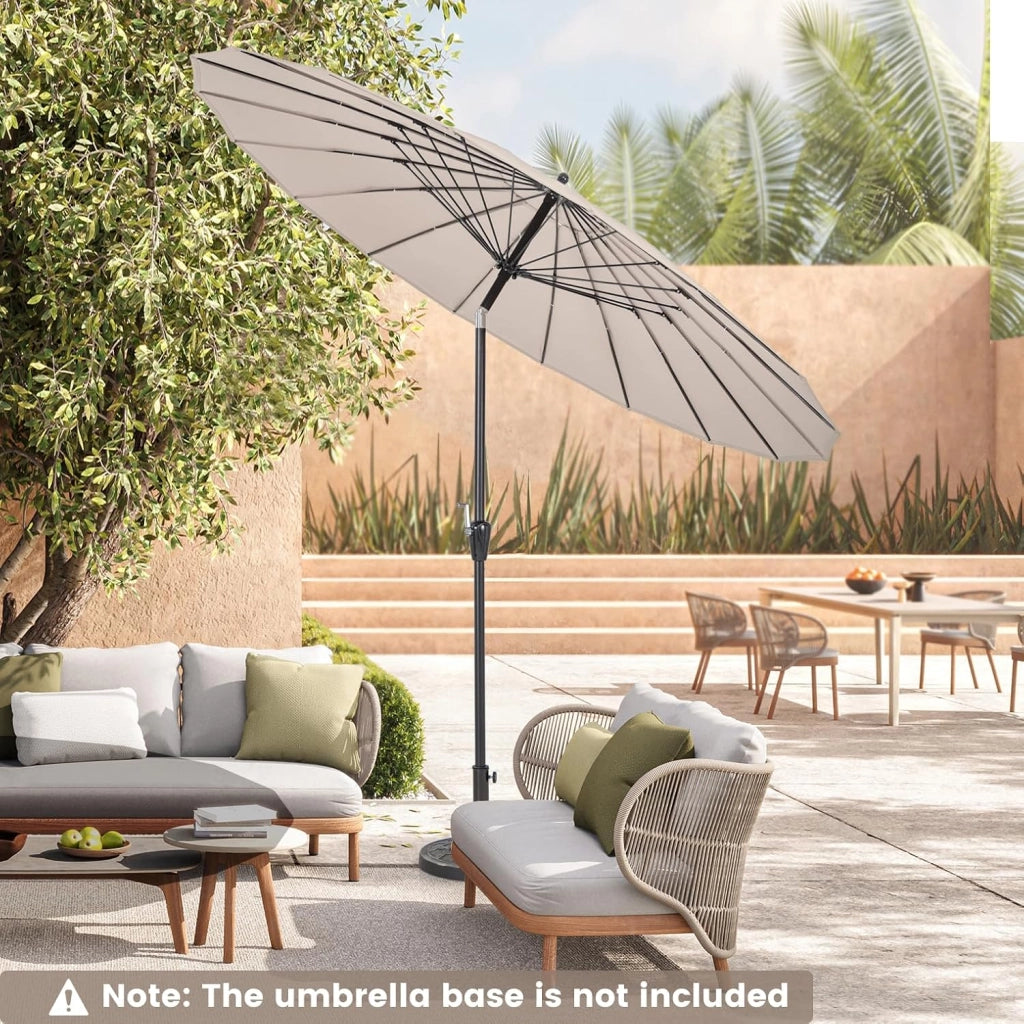 Ombrellone da Giardino Ø 265 cm, Ombrellone da Balcone Inclinabile e Pieghevole, Ombrellone da Spiaggia Antivento in Tessuto di Poliestere con 18 Costole, senza Base
