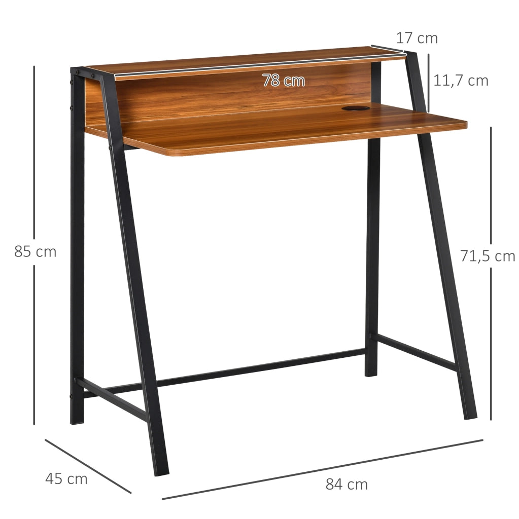 Scrivania per computer 84x45x85 cm in MDF color noce con passacavi e ripiano