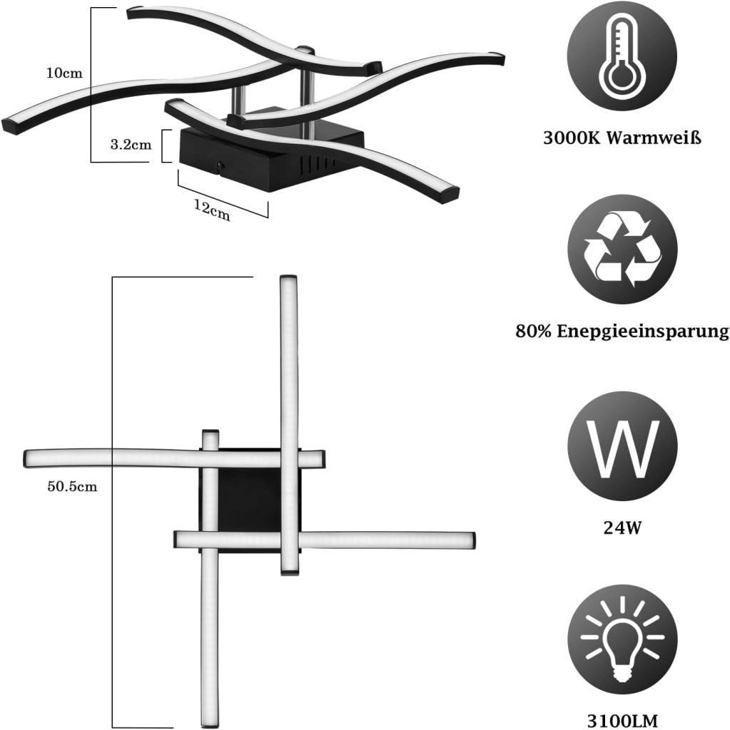 ZMH Lampada da soffitto plafoniera LED 24W nera moderna design ondulato per cucina soggiorno corridoio