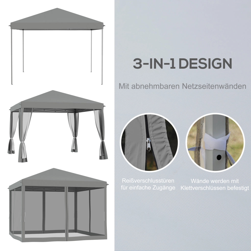 Gazebo Pieghevole 3x3m ¨C Xylo ¨C Grigio Chiaro con Pareti Laterali e Borsa