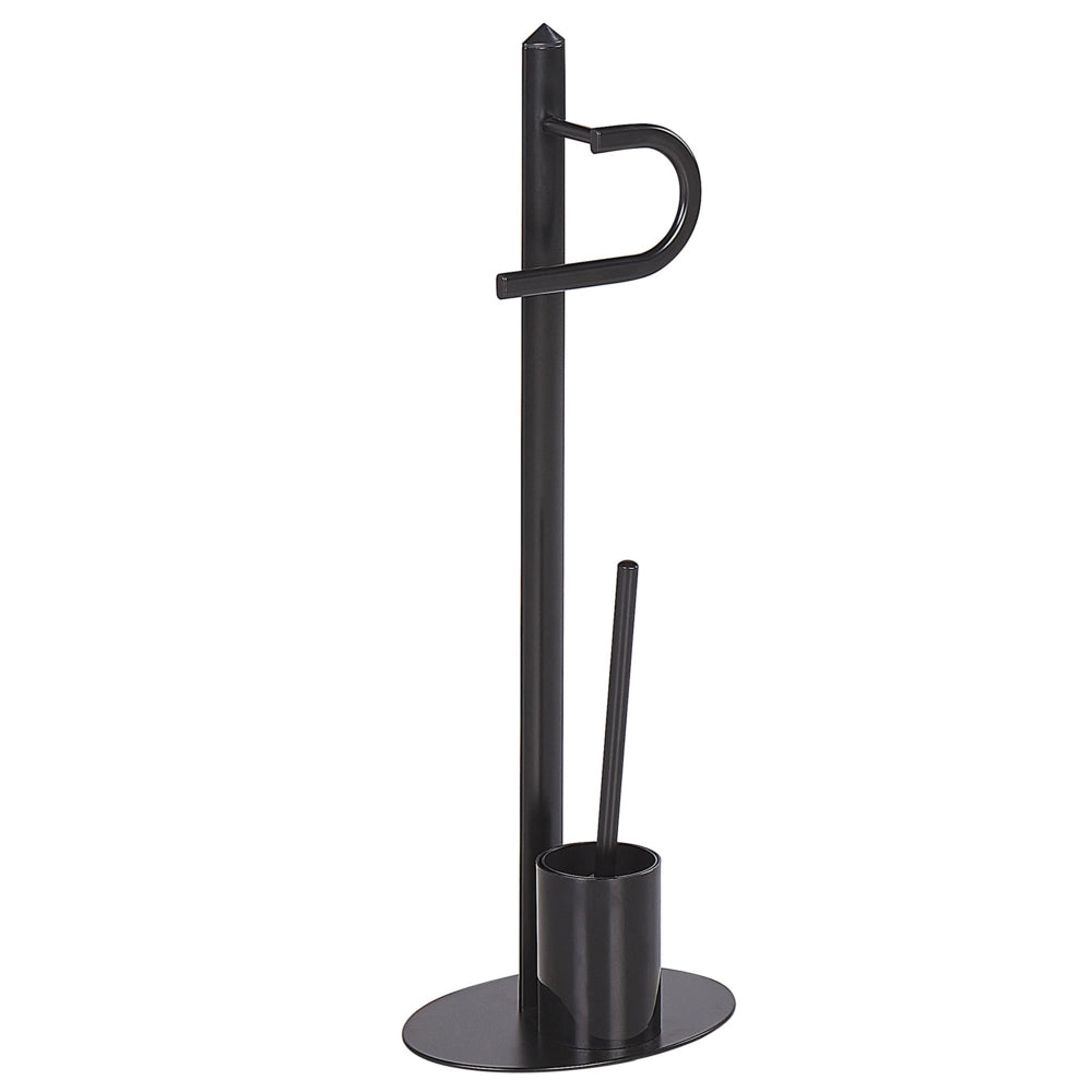 Porta Carta Igienica e Porta Scopino Acciaio Nero Verniciato a Polvere Opaco Freestanding Accessori Bagno Moderni
