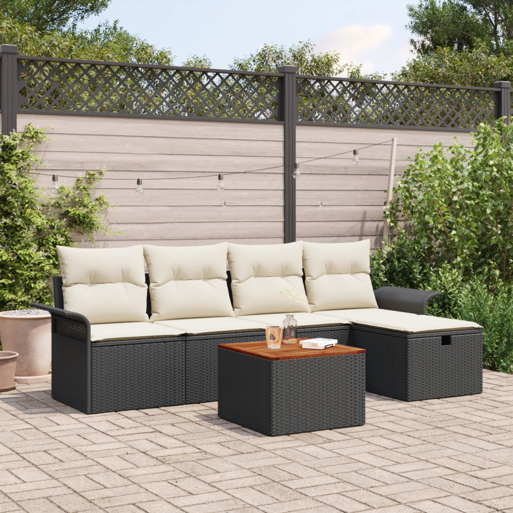 Set Divano da Giardino 6 Pezzi con Cuscini Rattan Polyrattan Nero
