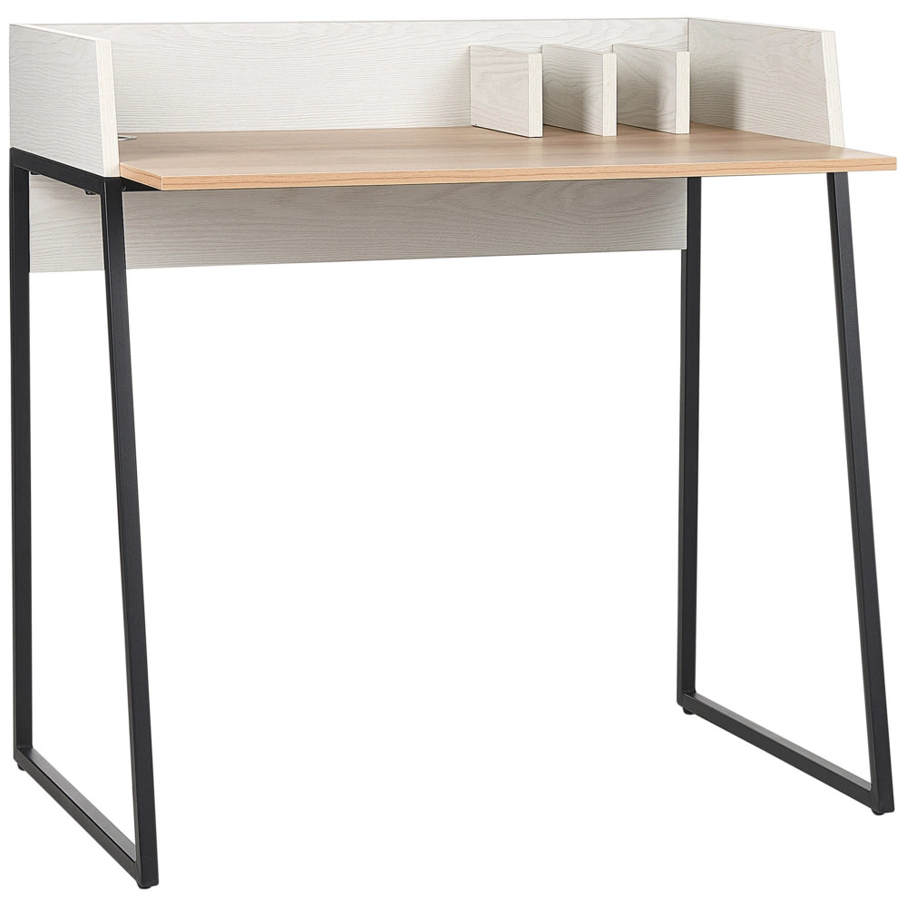 Scrivania per l'ufficio in legno chiaro e MDF bianco 90 x 60 cm con foro a occhiello