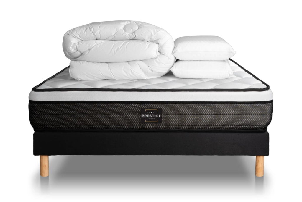 Pacchetto letto completo - Materasso 200x200cm + Box spring con doghe (kit) + 2 cuscini + Piumino - Suite