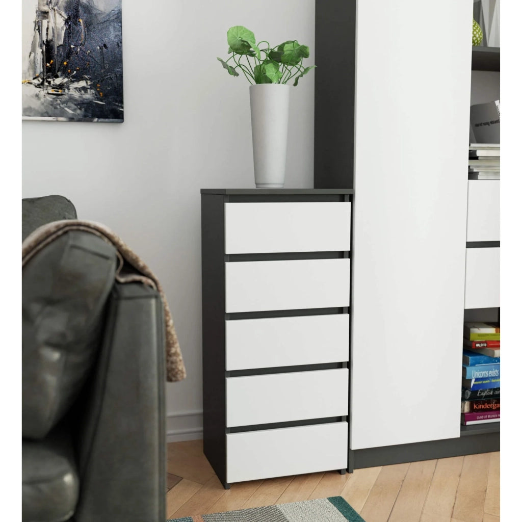 Cassettiera AKORD CL5 Cassettiera Grigia Grafite 40 cm 5 cassetti inserto frontale Bianco 40x35x92 cm
