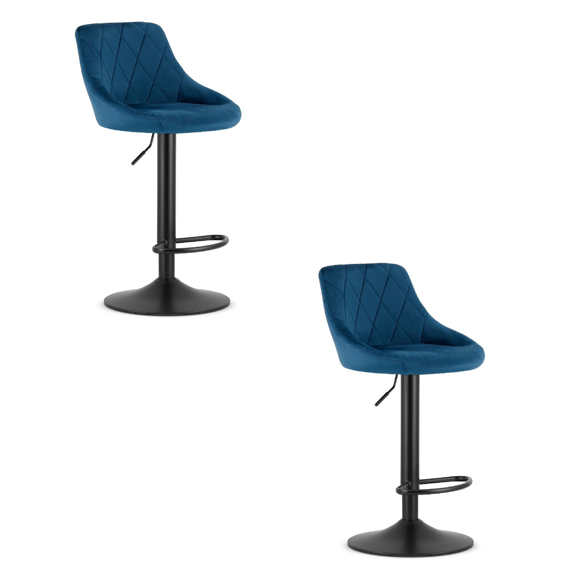 Sgabello girevole Valora DAKA in velluto blu navy con base nera e poggiapiedi x 2