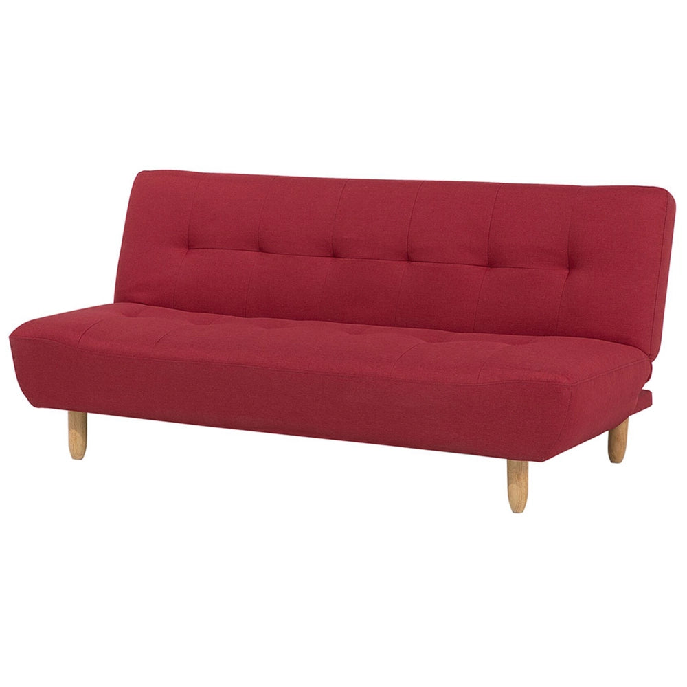 Divano Rosso Rivestimento In Tessuto Gambe In Legno Chiaro 3 Posti Stile Scandinavo