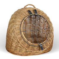 Cuccia trasportino in vimini per gatti con manico e sportello in metallo