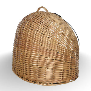 Cuccia trasportino in vimini per gatti con manico e sportello in metallo