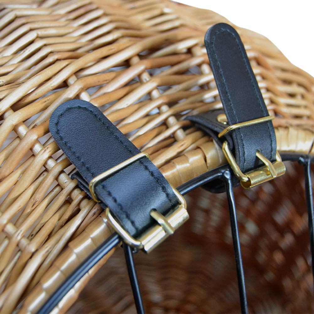 Cuccia trasportino in vimini per gatti con manico e sportello in metallo