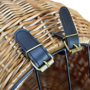 Cuccia trasportino in vimini per gatti con manico e sportello in metallo