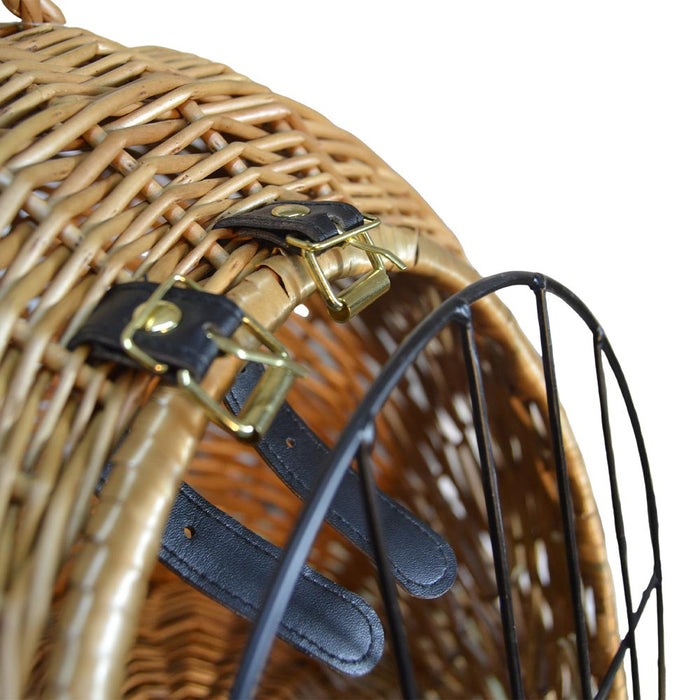 Cuccia trasportino in vimini per gatti con manico e sportello in metallo