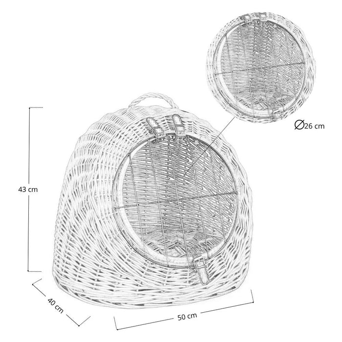 Cuccia trasportino in vimini per gatti con manico e sportello in metallo