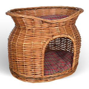 Cuccia cesto lettino igloo a due piani in vimini naturale con due cuscini