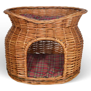 Cuccia cesto lettino igloo a due piani in vimini naturale con due cuscini