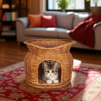 Cuccia cesto lettino igloo a due piani in vimini naturale con due cuscini